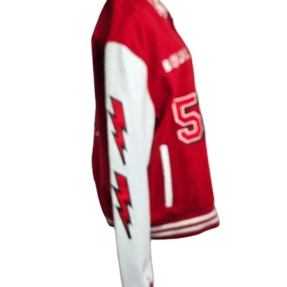 Bouncy Motive Red Varsity Jacket with White Sleeves